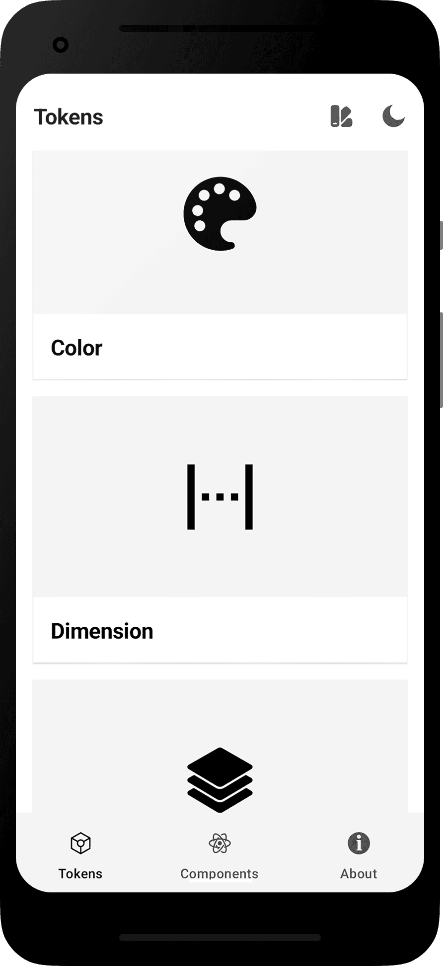 Android app - Tokens section showcase